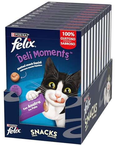 Felix Deli Moments Flüssige Snacks für Erwachsene Katzen mit Ente 44 Packungen à 10 g
