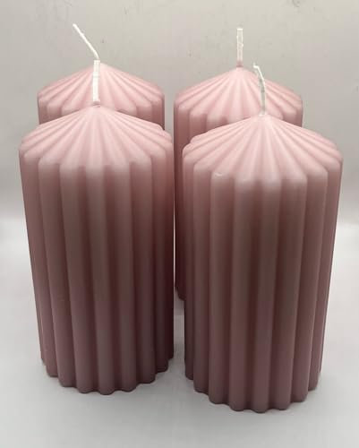 Løgum Kloster dänische Blockkerze Stumpenkerze ohne Duft 4-er Set mit Rillen Brenndauer ca. 39 Std., Sondergrößen ca. 50 Std (SG1 wood-rose 6,8x13cm BD52Std)