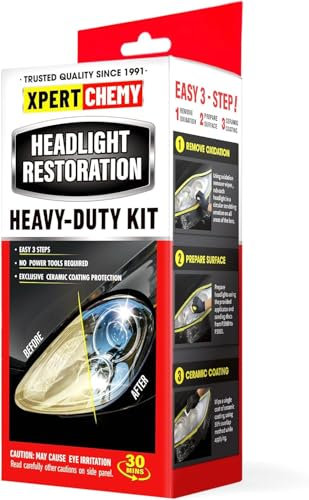 XPERTCHEMY Kit de restauración de Faros de Coche,Limpiador de Faros y Elimina el amarillamiento, la nubosidad y Las Manchas de Alta Resistencia, Incluso Elimina los antiestéticos arañazos