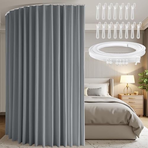 BTTO Raumteiler Vorhang mit Schienen, Extra Breite H213 x B254 cm Raumtrenner Gardinen Deckenmontage, Vorhänge Raumteiler Blickdicht Sichtschutz, für Balkon Wohnzimmer Schlafzimmer Büro, Grau, 1er