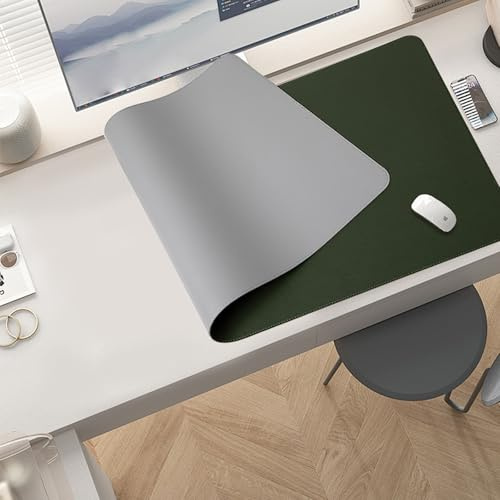 CAIJ Schreibtischunterlage aus Leder, Multifunktionales Office Mousepad Laptop Schreibunterlage für Büro und Zuhause, 90X45CM Grau und Dunkelgrün Schreibtischunterlage BKDE-HZQ-ZD-9045-HL