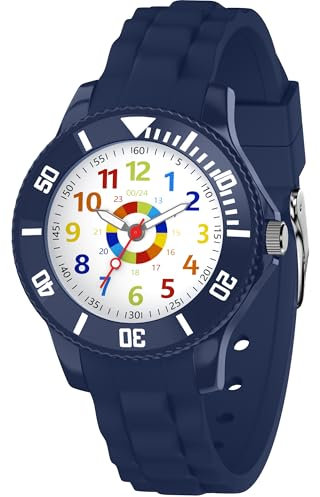 Ayybboo Orologio Bambino Didattico Bambini con Quadrante Leggibile,Imparare l'Ora Facile,Impermeabile 3ATM,Cinturino Morbido Regolabile,Educativo Regalo per Ragazzi e Ragazze 4-12 Anni (Blu)