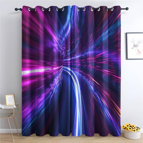 Generisch Neon Vorhänge Jungen Optische Täuschung Gaming Verdunklungsvorhänge, Vorhang Blickdicht Gardinen mit Ösen, Schlafzimmer Wohnzimmer Deko, Thermovorhang 2er Set H 137 x B 117 cm