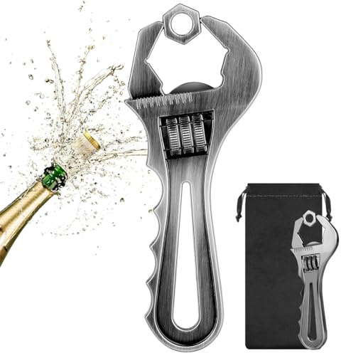 Apribottiglie per Chiave Inglese, Apribottiglie con Sacchetto Regalo, Cavatappi Portatile, Regalo per Compleanno, Festa del Papà, Natale, per Uomini, Donne, Amico, Amanti della Birra, Argento Scuro