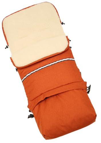 Baby-Joy Fußsack FINN 110 cm aus Lammwolle und Polyester für Kinderwagen und Buggy, 4in1 Thermofußsack, Kaputze, Krabbeldecke, Tasche | Farbe: L18 Leinenlook Orange