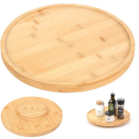 Drehteller Holz 360° Drehend Serviertablett Rund, 29,5cm | Holztablett, Tortenplatte, Drehbare Servierplatte, Für Küche Schlafzimmer Badezimmer Käse Obst