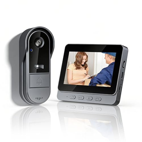 Winnes Doorbell Camera Wireless No Subscription 1080P, Waterproof Video Door Bell with Monitor Screen Free Storage No WiFi and APP Needed, Video Intercom Two-Way Audio, 170° View Angle,Night Vision
