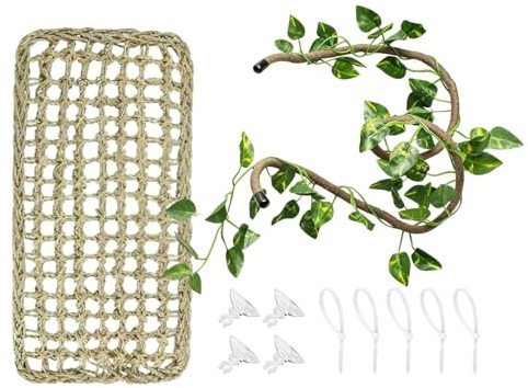 Branches de reptiles – Vignes artificielles réalistes et pliables | Membres de forêt texturés avec supports sous vide et accents de feuillage de la jungle pour l'installation de vivarium, serpents
