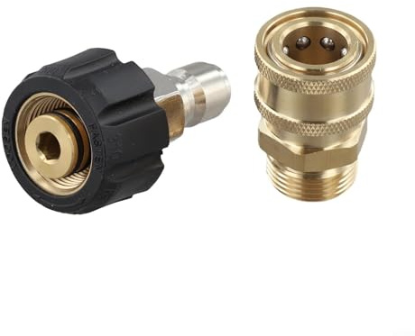 Alanmoship Confezione da 2 adattatori per tubo idropulitrice M22 da 14 mm, 15 mm, girevole a 3/8, raccordi in ottone e acciaio inossidabile per attività di pulizia ad alta pressione (M22 da 15 mm a 3
