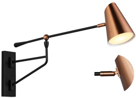 Lampada da parete LED retrò con braccio girevole regolabile, lampada da interno con braccio in metallo nero ruotabile, lampada da comodino dal design industriale vintage con braccio lungo per camera
