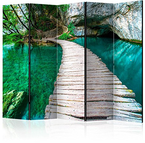 RAUMTEILER/PARAVENT B&D XXL - Steg Felsen See, 225x172 cm, 5-teilig, modern | Mobiler Sichtschutz, sofort einsatzbereit, Holzrahmen, ideal fürs Wohnzimmer oder Büro, geruchsneutral, lichtbeständig