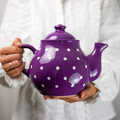 City to Cottage® Teiera Grande con Coperchio e Manico da 1,7l|4-6 Tazze di tè o tisana | Realizzata e Dipinta a Mano in Ceramica | Fantasia a Pois Viola e Bianco