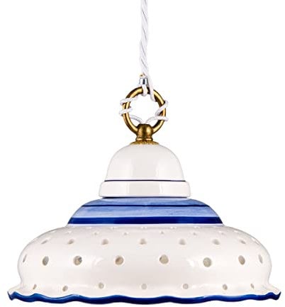 Helios Leuchten 207141 kleine Küchenlampe Keramiklampe weiss-blau | Pendellampe Pendelleuchte aus Keramik | handbemalte Keramikleuchte | Hängelampe 1 x E27