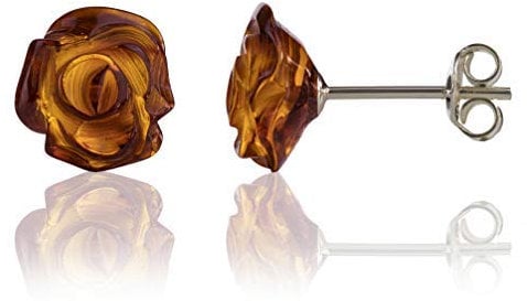 Bernstein Ohrstecker - Ohrringe Schmuck Handgefertigte Aus 100% Baltischen Naturharz Naturstein 925 Sterling Silber Geschenkbox - Amber Culture