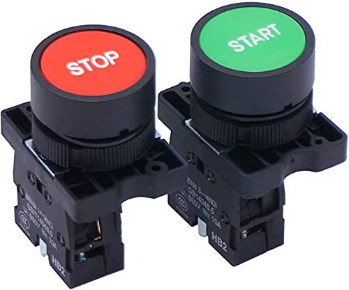 Tiass Avvio Arresto Interruttore a Pulsante Momentaneo,AC 660V 10A Rosso Segno Normalmente chiuso verde Segno Normalmente aperto(1NO 1NC) HB2-Start/Stop