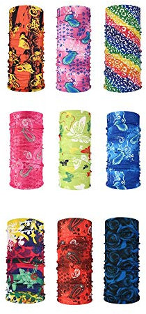 Kanpola 9Pcs Bedruckte Multifunktionstuch Gesichtsmaske Atmungsaktiv Schlauchtuch Damen Herren Outdoor Schlauchschal für Wandern Motorrad Fahrrad Face Shield Funktions Tüch Bandana