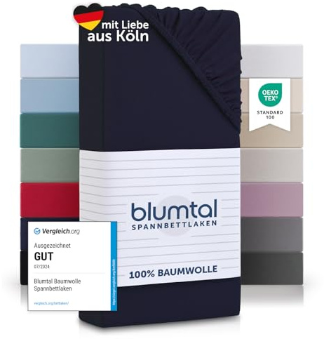 Blumtal® Basics Spannbettlaken 90x200cm Jersey - Bettlaken aus 100% Baumwolle - Oeko-TEX zertifiziertes Spannbetttuch - Dark Ocean Blue - Blau