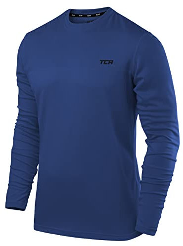 TCA Element Sport Langarmshirt Herren - Funktionsshirt mit Rundhalsausschnitt - Laufshirt Running Shirt atmungsaktiv - Langarm Sportshirt - Sport Oberteil - Leuchtend Blau, L