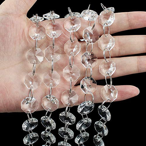 JaneYi 12Pcs Kristall Perlen Vorhänge Stränge 30cm Lange Türvorhang Kristall Perlen 14mm Breite Kristall Achteck Perlen Kronleuchter Teile Glasanhänger Kristallanhänger für Girlanden Hochzeit