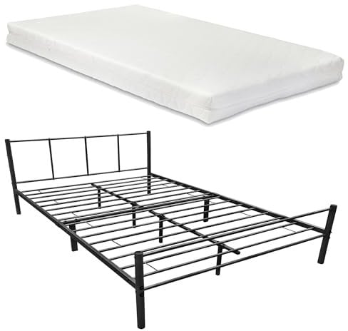 [en.casa] Metallbett Laos 160 x 200 cm Doppelbett mit Kaltschaum-Matratze ÖKO-Tex Standard 100 Bett aus Stahl Gästebett Schwarz