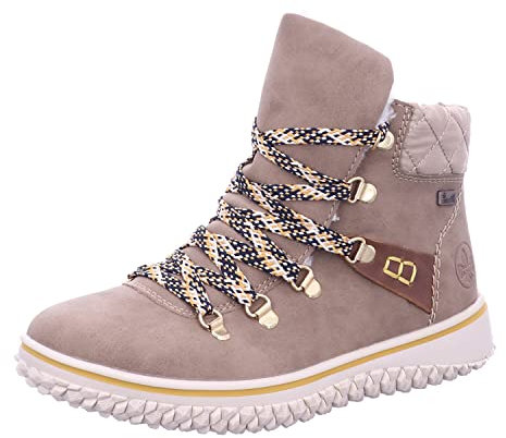 Rieker Damenschuhe Stiefel Schnürer Schnürstiefelette Beige Freizeit, Schuhgröße:37 EU