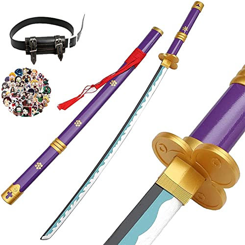 Uing Japanese Wooden Anime Samurai Sword Cosplay - Roronoa Zoro Demon Slayer Sword, Exquisite Wood, Collectible, 104 Cm, Purple