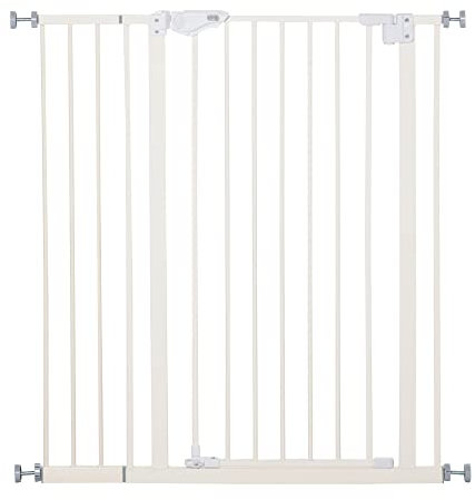 PawHut Barrera de Seguridad para Puertas y Escaleras Barrera para Perros Mascotas con Cierre Automático Extensión 17,5 cm Metal 74-80/91,5-97,5x104,1 cm Blanco