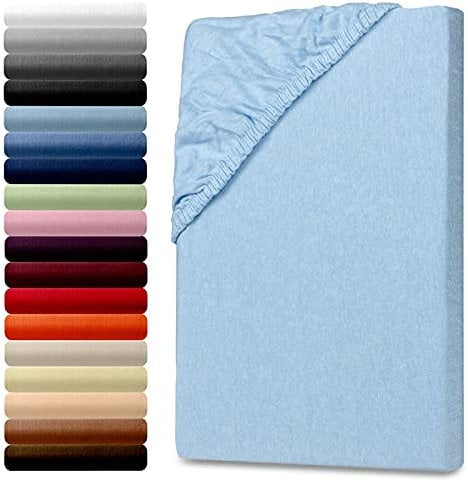 Julido Spannbettlaken 100x200 cm (Eisblau) - Jersey Betttuch aus 100% Baumwolle, Oeko-Tex Standard 100, hautfreundlich, atmungsaktiv & für Allergiker geeignet, Matratzenhöhe bis 30 cm