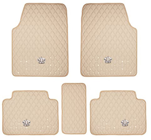 eing Lot de 5 tapis de sol en cuir synthétique toutes saisons pour voiture, SUV et camion (avant et arrière), protection robuste, coussin de sol de voiture couronne, beige