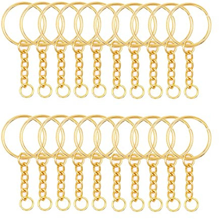 100 Stück Schlüsselanhänger Ring Set,Schlüsselringe Gold,25mm Schlüsselring mit Kette Schlüsselanhänger mit Spaltringe für DIY Craft Making Schmuck Schlüsselanhänger Zubehör
