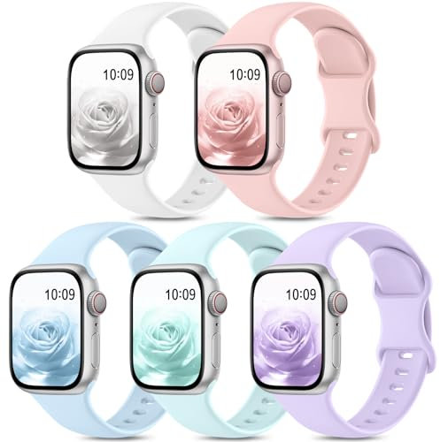 DigiHero 5 Pack Straps Compatible with Apple Watch Strap 38mm 40mm 41mm 42mm 44mm 45mm 49mm,Soft Silicone Strap Replacement Wristbands Compatible with iWatch Series 10 9 8 7 6 5 4 SE Ultra Women Men.C