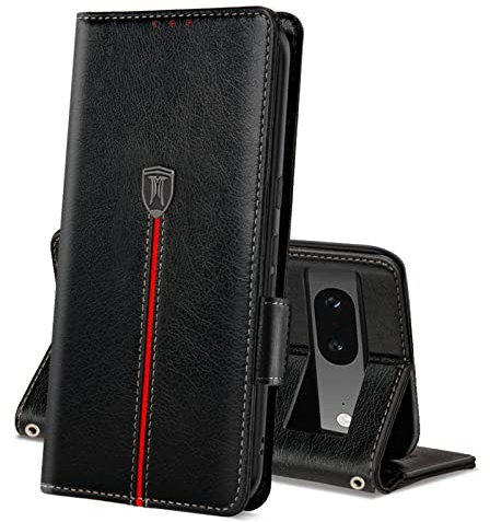 MAMA MOUTH Hülle für Google Pixel 7, Magnet Leder Kartenfach Handyhülle, Klappbar Wallet Tasche Schutzhülle, Flip TPU Bumper Silikon Cover, Stoßfeste Case für Pixel 7 Swcharz