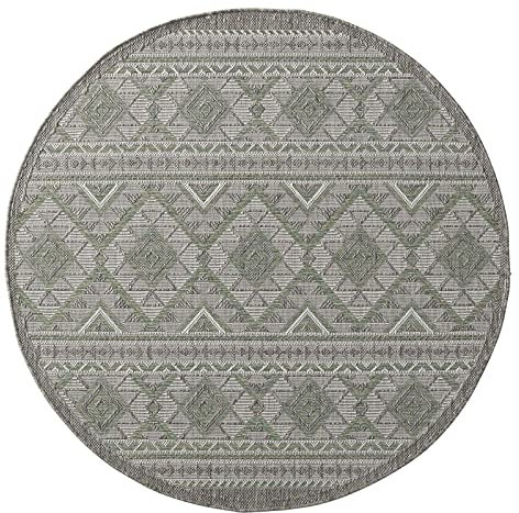 Taracarpet Outdoor Teppich Wetterfest Wohnzimmer Balkon Küchenteppich Flachgewebe Sisaloptik Muster Karos grün 160x160 cm rund
