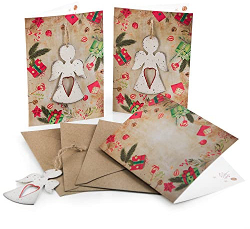 Logbuch-Verlag 3 Engel Weihnachtskarten - weihnachtliche Karten mit Schutzengel Anhänger als Geschenk mit Umschlag ohne Text DIN A4