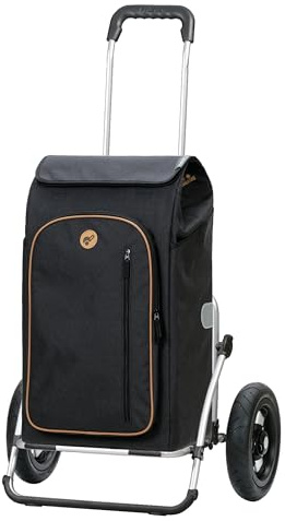 Andersen Einkaufstrolley - klappbar - 61 Liter - mit Kühlfach - Aufhängung für Einkaufswagen - belastbar 50 kg - Aluminium - Trolley - Luft-Rad Ø 25 cm - Cargo Shopper XXL Folke schwarz