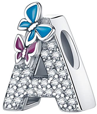 LNQOBU Buchstabe Charm 925 Sterling-Silber Alphabet Charms Anhänger Intarsien Schmetterling Bead für Europäischen Armband und Halskette