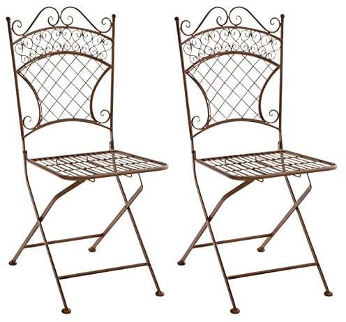 CLP 2er Set Eisen-Klappstuhl Adelar im nostalgischen Design I Klappbarer Gartenstuhl mit edlen Verzierungen I erhältlich, Farbe:antik braun