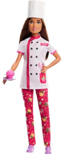 Barbie Doll & Accessories, Career Pastry Chef Doll with Hat, and Cake Slice, HKT67