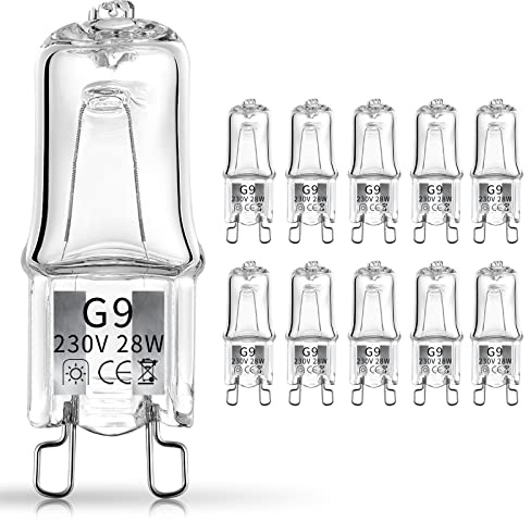NOTSEK 10 Pack Wax Melt Burners - G9 Halogen Bulbs, 230V 28W, 2700K-3500K Warm White Light, Dimmable for Lamps & Oven