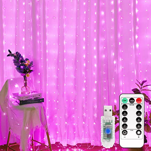 Yizhet Tenda Luminosa, 3m x 3m Luci per Tenda 300 Led Rosa, 8 Modalità, con Telecomando, Timer e Dimmer, Impermeabile IP65 per Natale, Festa, Matrimonio, alimentato da USB