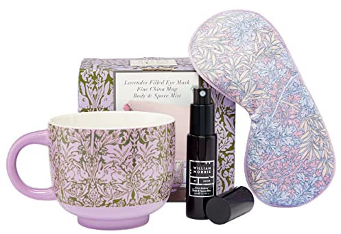 William Morris At Home Juego de regalo Forest BathTake a Breath | Taza de porcelana fina, máscara de ojos de lavanda de terciopelo y niebla corporal y espacial de 30 ml | Libre de crueldad y vegana