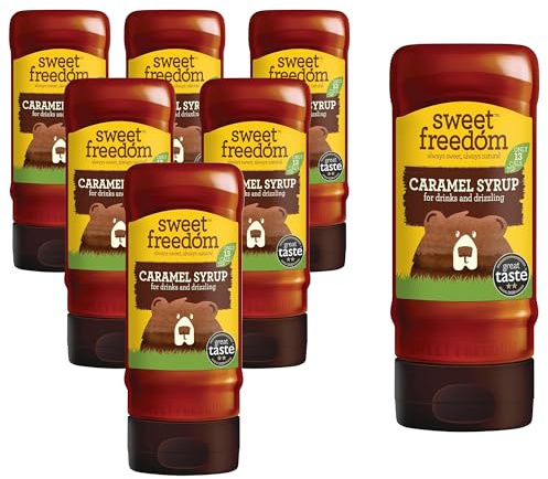 Sweet Freedom Caramel Syrup 350 g – Vegan Drizzle for Coffee and Pancakes, Naturally Sweetened with Fruits, Only 13 Kcal Per Teaspoon (Pack of 6)