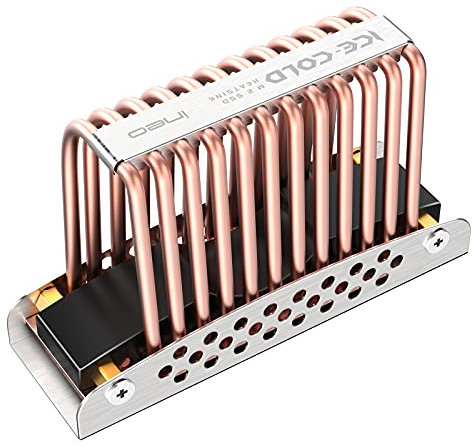 Kupfer-Kühlkörper | für M.2 NVMe SSD (2280) | lautloser Kühler | reduziert die Temperatur um bis zu 45% | 3xWärmeleitpads | Kupfer-Spirale | ineo | M12