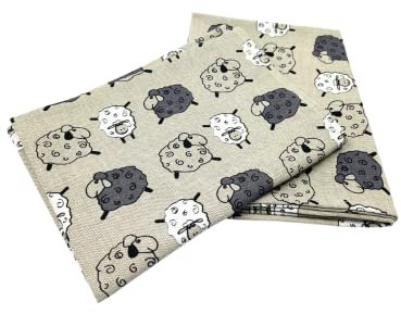 Ger3as 2er-Set: Gourmet Geschirrtücher Küchenhandtücher Leinen/Baumwolle Handtücher Tücher 50x70 cm Halbleinen Stonewashed Jacquard oder Bedruckt (Schaf)