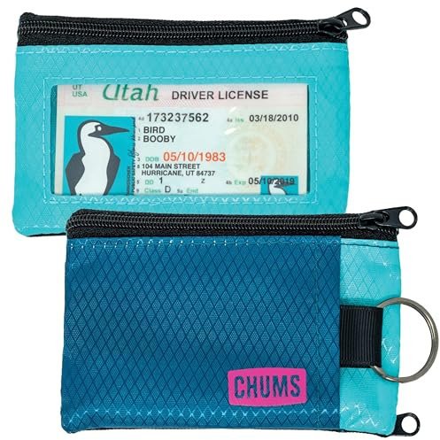 Chums Surfshorts Geldbörse – leichte, schlanke Brieftasche mit RFID-blockierender Karte und transparentem Ausweisfenster – Reißverschluss, wasserabweisend mit Schlüsselring (Blau/Aqua)