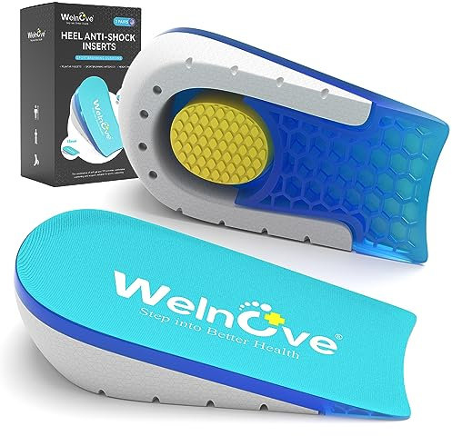 Welnove Shoe Inserts Gel Heel Cushion Cup for Achilles Tendonitis, Plantar Fasciitis, Heel Pain, Heel Spur, 0.6 1 Height Heel Lift Support for Women 4.5-7.5 & Men 4-6(2 Pair)