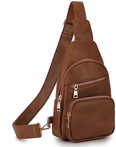 VX VONXURY Brusttasche Damen, Vegan Leder Bauchtasche Umhängetasche Klein, Sling Bag mit Breiten Gurten für Outdoorsport Reisen Arbeiten Einkaufen