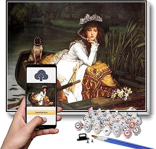 Malen nach Zahlen für Erwachsene Kits Junge Dame in einem Boot Gemälde von James Tissot DIY Ölgemälde Malen nach Zahlen Kits