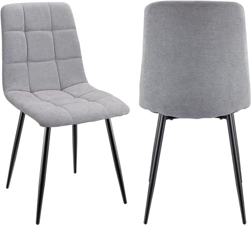 JIJIAN 2er Set Esszimmerstühle, Gepolsterte Stühle mit Leinenstoff und Schwarzen Metallbeinen, Schachbrettmuster, Esszimmerstühle für Esszimmer Wohnzimmer Schlafzimmer Küche Lounge Rezeption