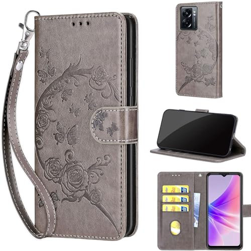 TOMYOU Coque pour Oppo A57 5G 2022/A77 5G/ A57 4G 2022 / A57E 4G / A57S 4G / A77 4G Étui, Antichoc Cuir Portefeuille Etui Housse Compatible Realme V23 / OnePlus Nord N20 SE Étui Grey